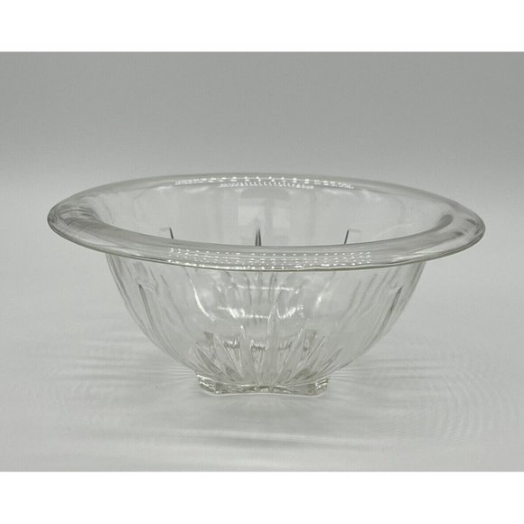 Vintage Hazel Atlas Aurora Clear Ribbed Glass Bowl Square Base Rolled Rim 8 1/2” - Picture 5 of 5